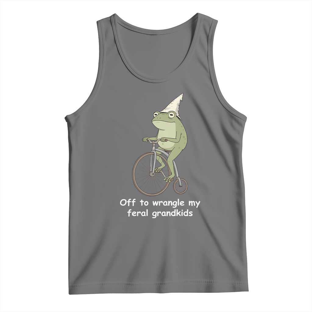 Off To Wrangle My Feral Grandkids Funny Grandparents Frog Tank Top TS11 Black Heather Print Your Wear