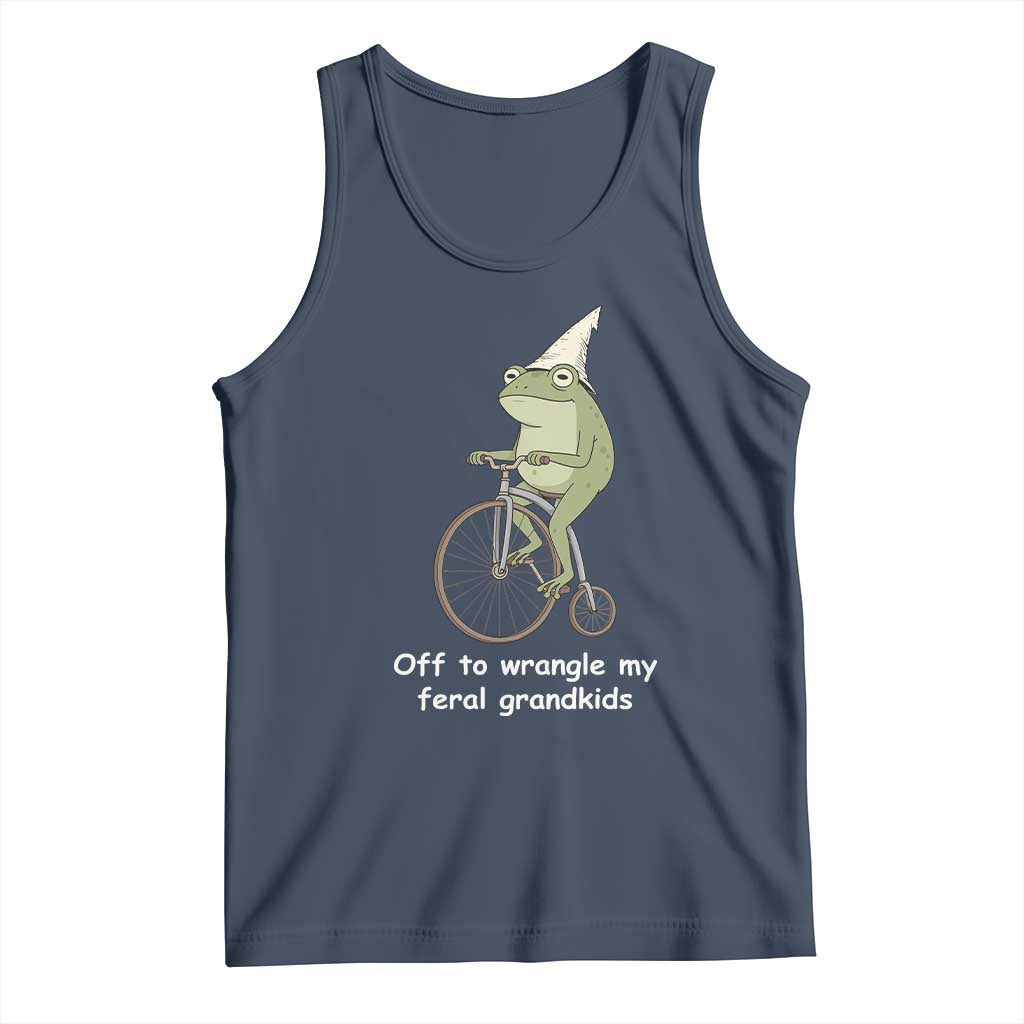 Off To Wrangle My Feral Grandkids Funny Grandparents Frog Tank Top TS11 Navy Print Your Wear