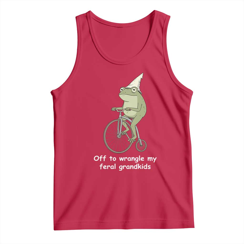 Off To Wrangle My Feral Grandkids Funny Grandparents Frog Tank Top TS11 Red Print Your Wear