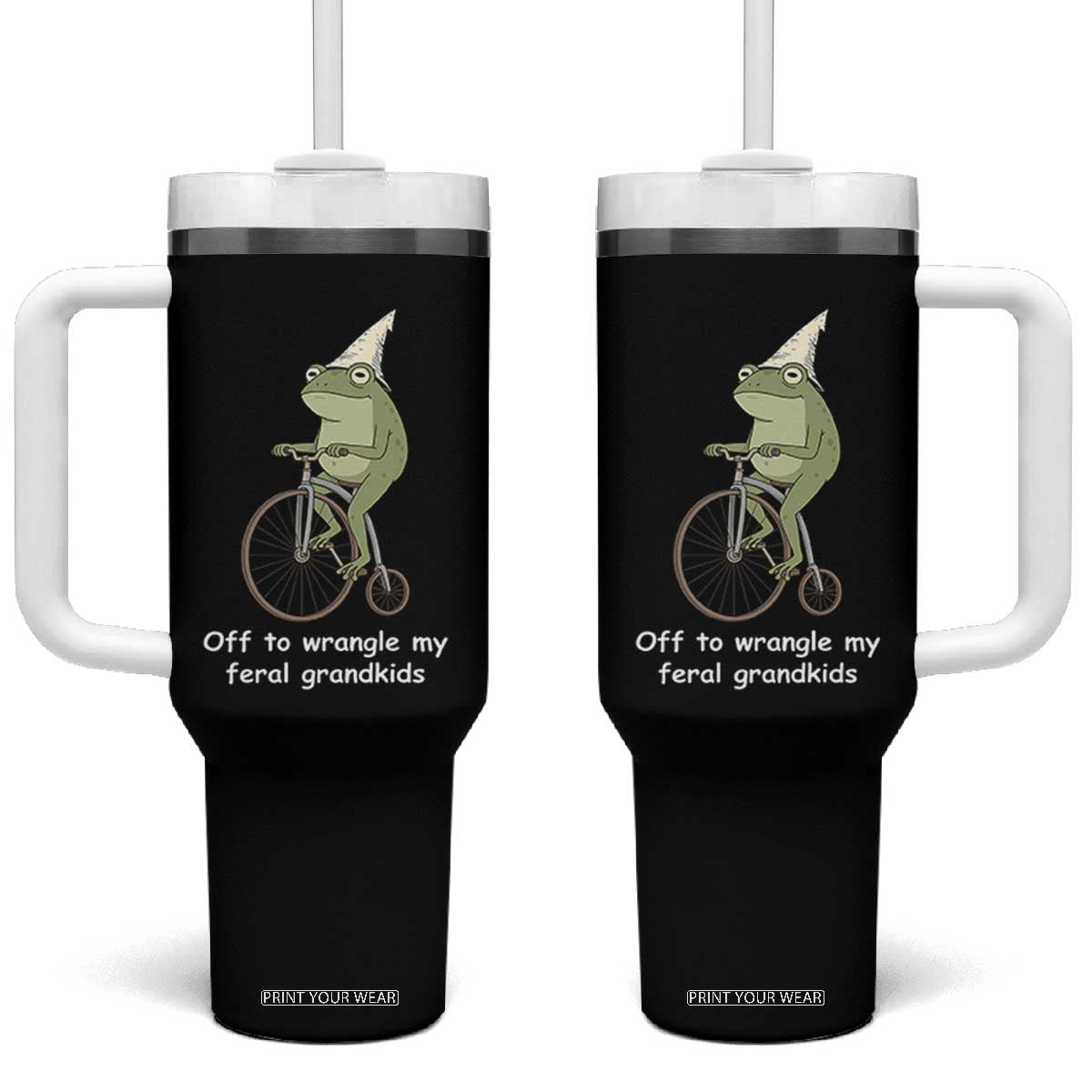 Off To Wrangle My Feral Grandkids Funny Grandparents Frog Tumbler With Handle TS11 One Size: 40 oz Black Print Your Wear