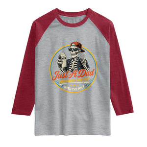 Just A Dad Who Always Came Back With The Milk Raglan Shirt Funny Skeleton Father TS11 Heather Gray Heather Red Print Your Wear