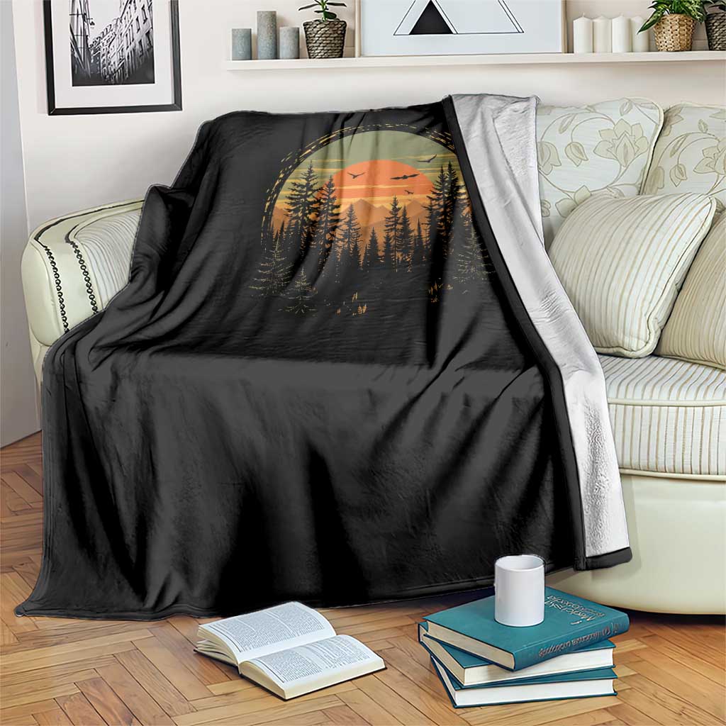 Retro Forest Trees Outdoors Nature Lover Throw Blanket