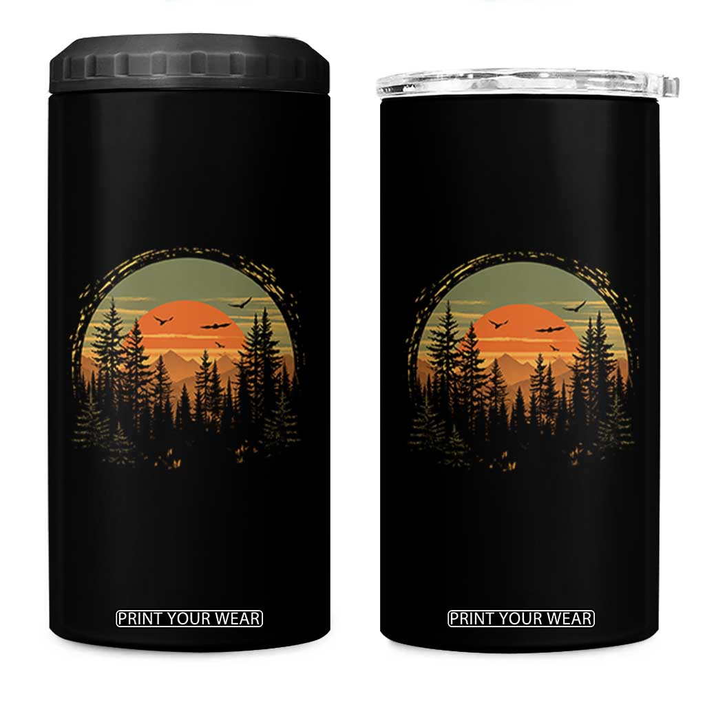 Retro Forest Trees Outdoors Nature Lover 4 in 1 Can Cooler Tumbler TS11 One Size: 16 oz Black Print Your Wear