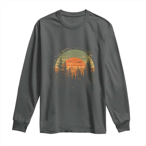 Retro Forest Trees Outdoors Nature Lover Long Sleeve Shirt TS11 Dark Heather Print Your Wear