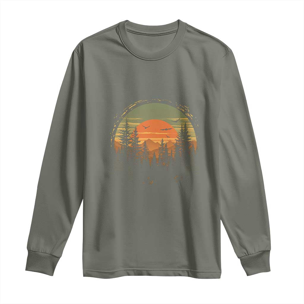 Retro Forest Trees Outdoors Nature Lover Long Sleeve Shirt TS11 Military Green Print Your Wear