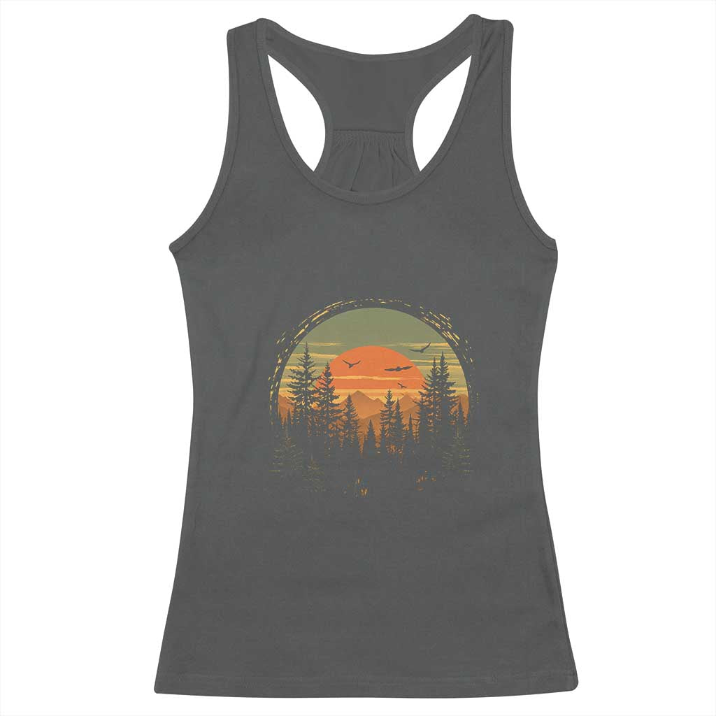Retro Forest Trees Outdoors Nature Lover Racerback Tank Top TS11 Dark Heather Print Your Wear