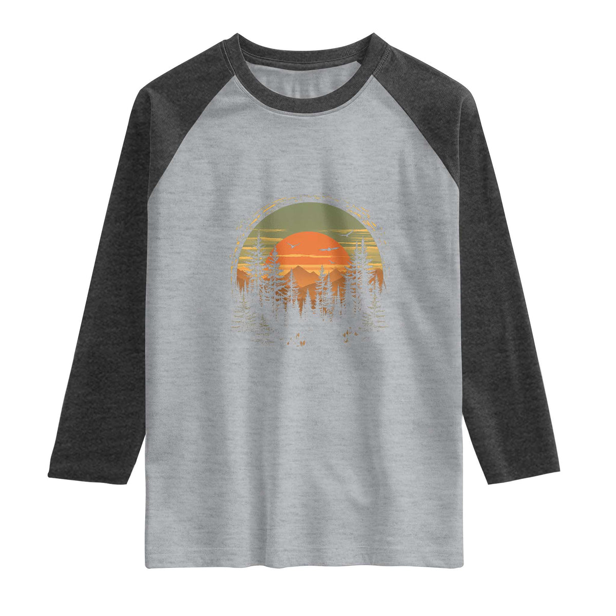 Retro Forest Trees Outdoors Nature Lover Raglan Shirt