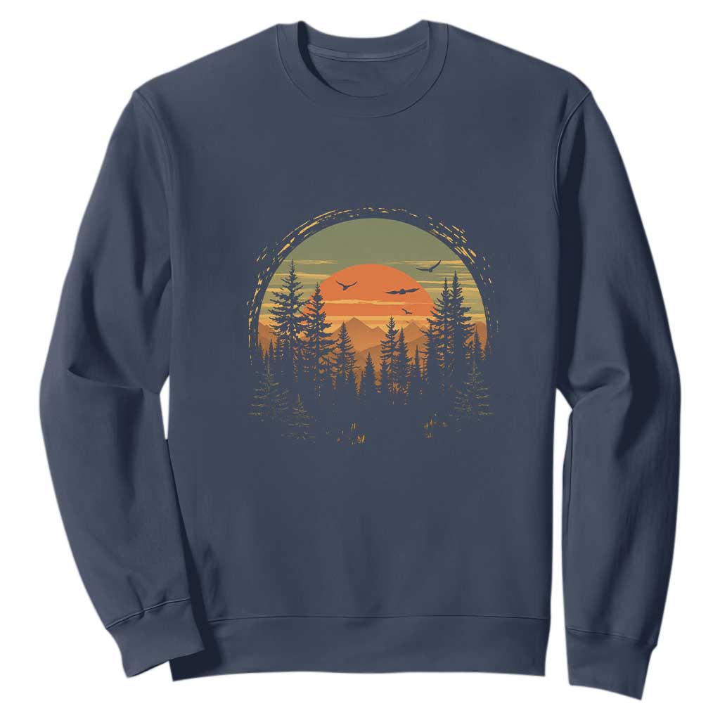 Retro Forest Trees Outdoors Nature Lover Sweatshirt