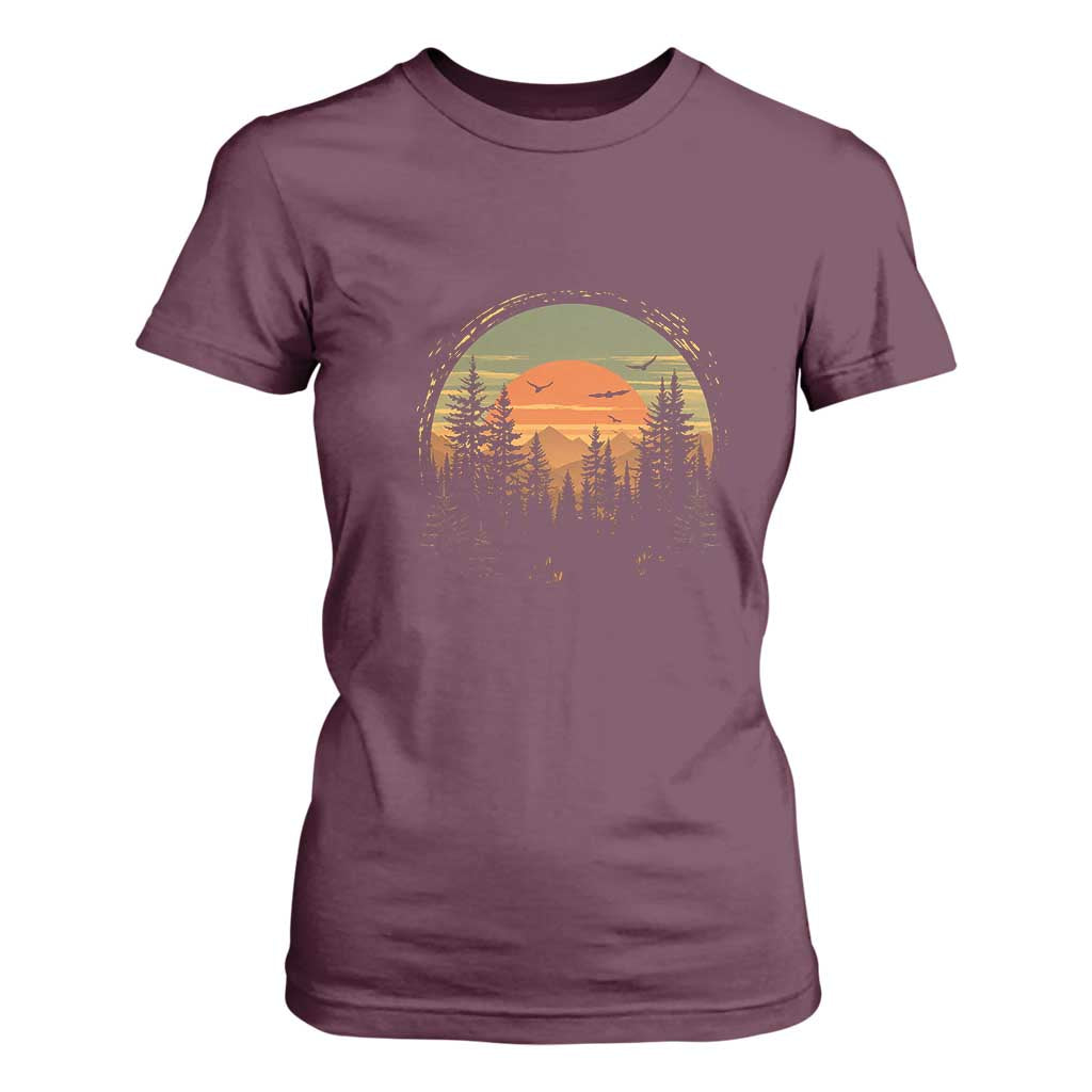 Retro Forest Trees Outdoors Nature Lover T Shirt For Women TS11 Maroon Print Your Wear