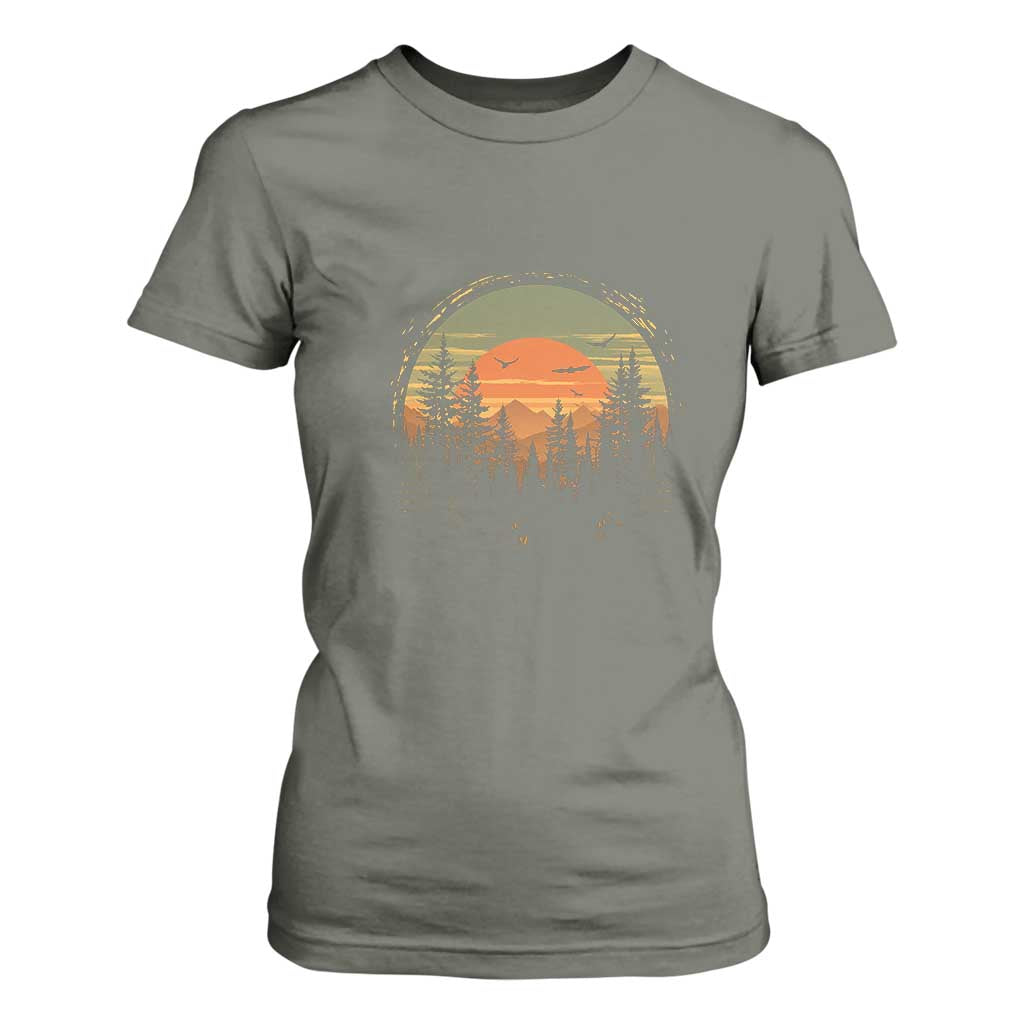 Retro Forest Trees Outdoors Nature Lover T Shirt For Women TS11 Military Green Print Your Wear