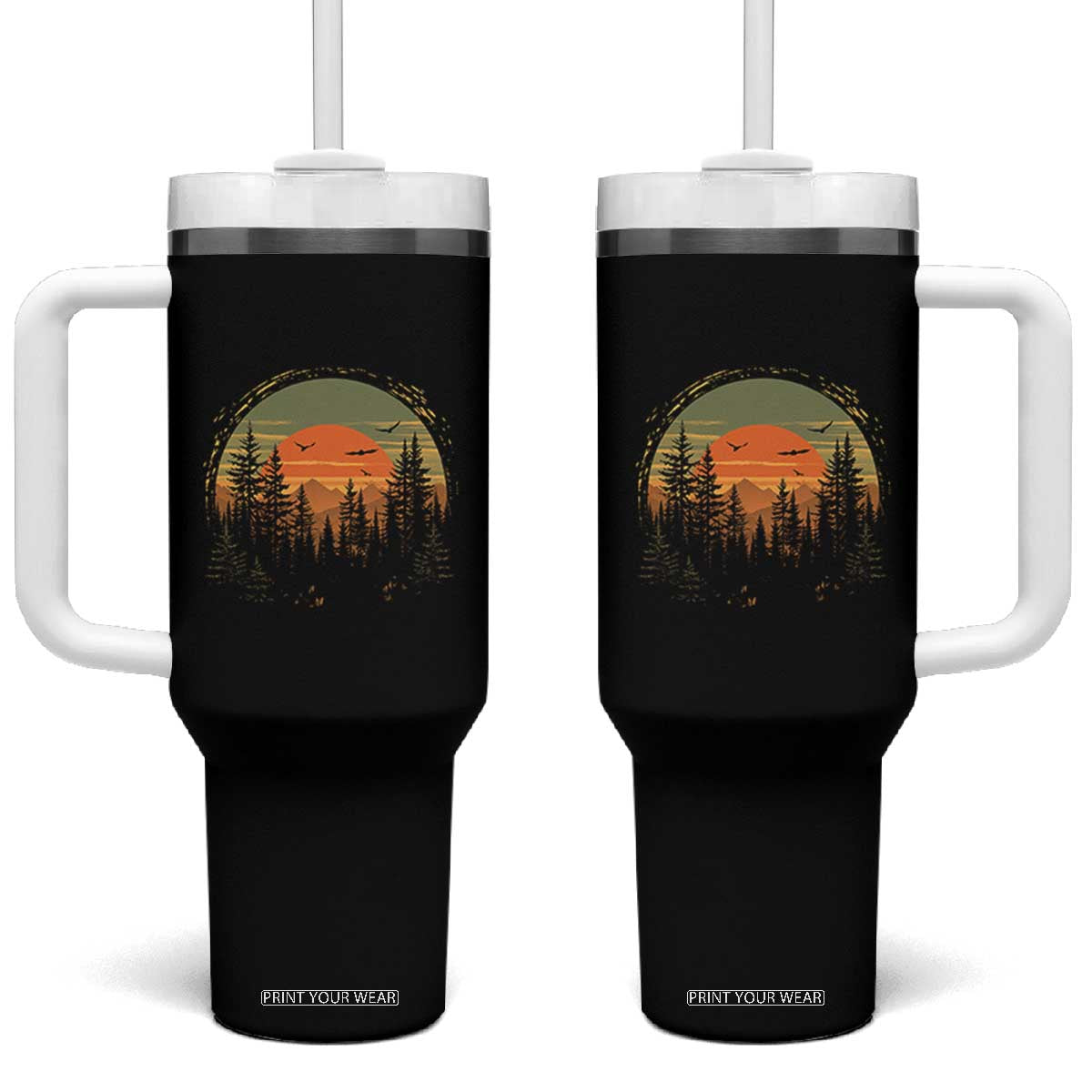 Retro Forest Trees Outdoors Nature Lover Tumbler With Handle TS11 One Size: 40 oz Black Print Your Wear