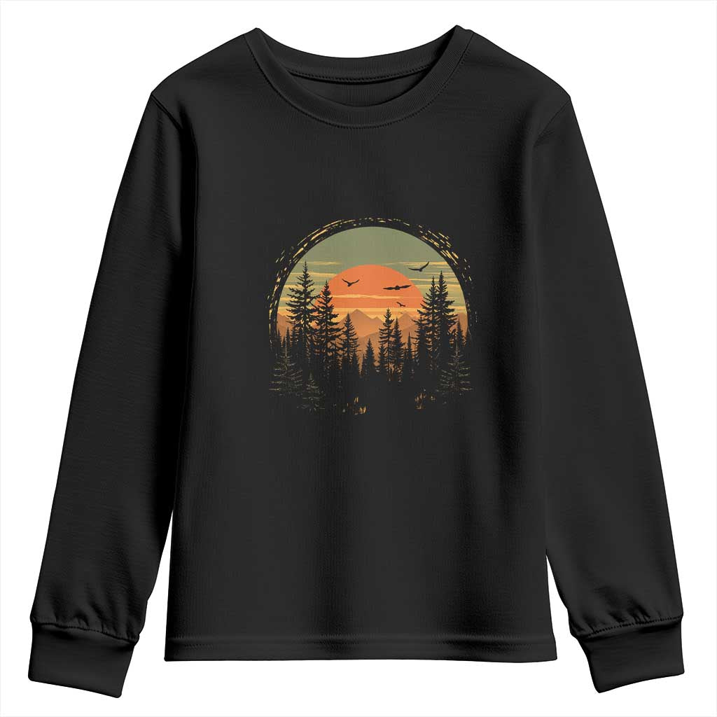 Retro Forest Trees Outdoors Nature Lover Youth Sweatshirt TS11 Black Print Your Wear