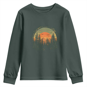 Retro Forest Trees Outdoors Nature Lover Youth Sweatshirt TS11 Dark Forest Green Print Your Wear