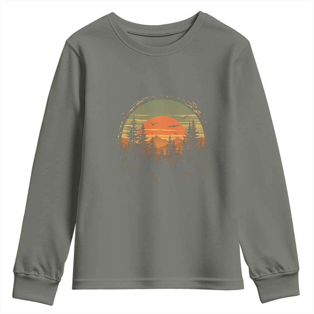 Retro Forest Trees Outdoors Nature Lover Youth Sweatshirt TS11 Military Green Print Your Wear
