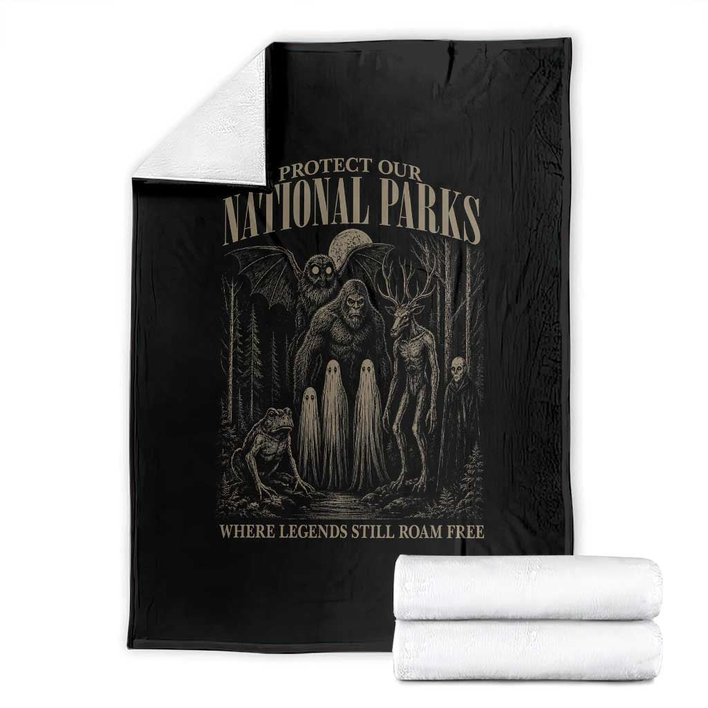 Protect Our National Parks Funny Cryptid Weirdcore Throw Blanket Where Legends Still Roam Free Bigfoot Monthman TS11 Black Print Your Wear
