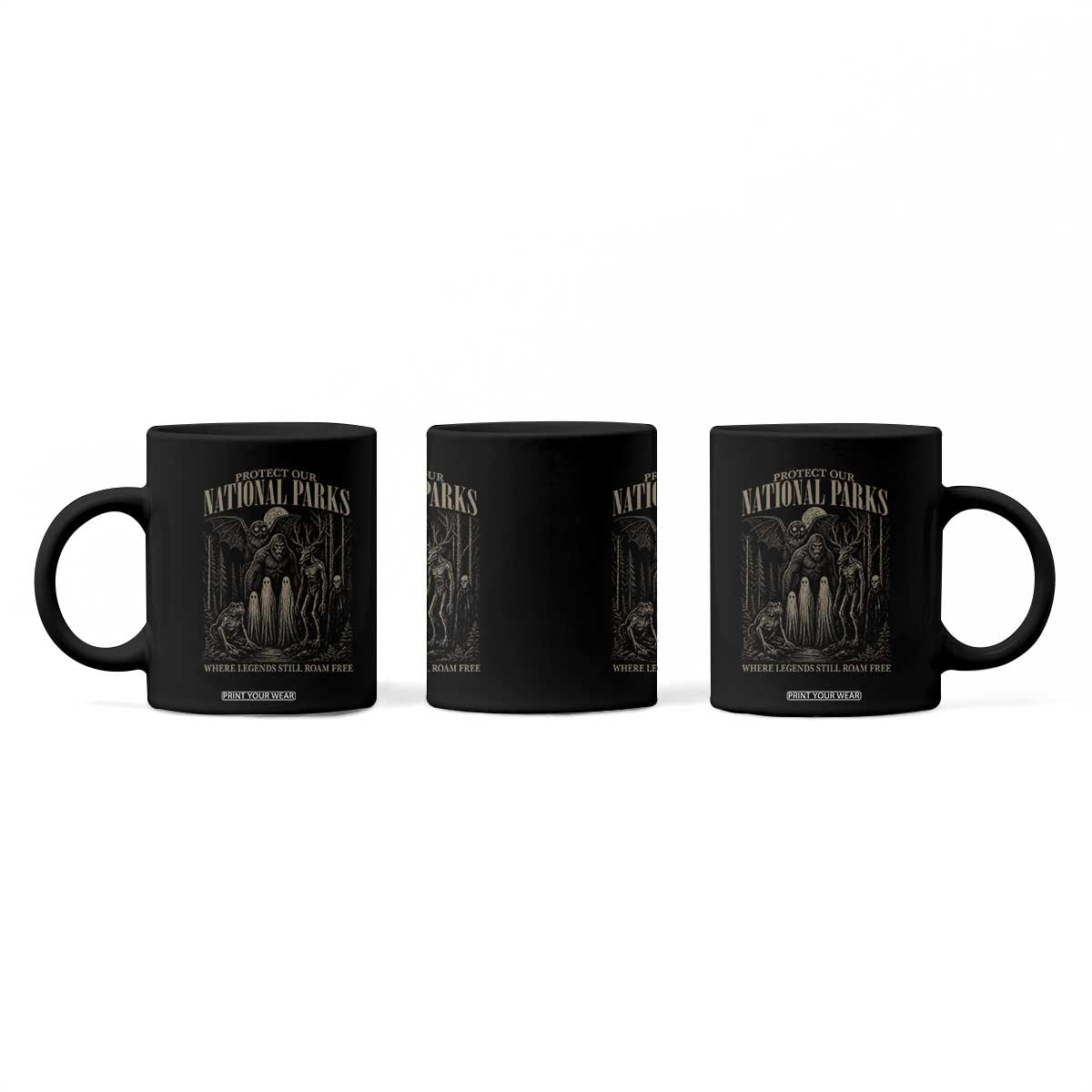 Protect Our National Parks Funny Cryptid Weirdcore Coffee Mug Where Legends Still Roam Free Bigfoot Monthman