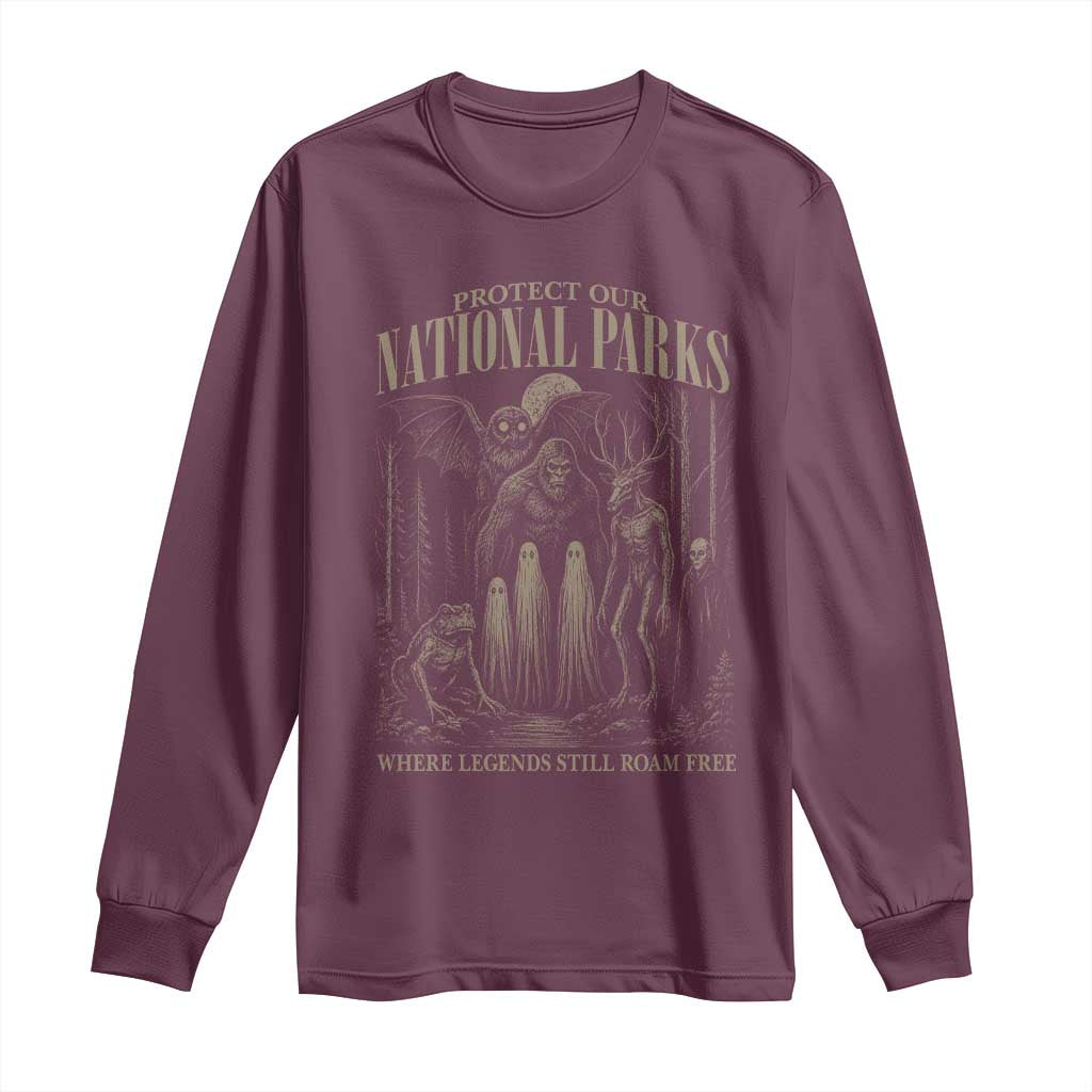 Protect Our National Parks Funny Cryptid Weirdcore Long Sleeve Shirt Where Legends Still Roam Free Bigfoot Monthman