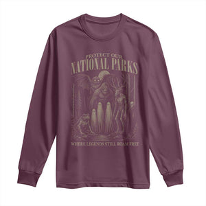 Protect Our National Parks Funny Cryptid Weirdcore Long Sleeve Shirt Where Legends Still Roam Free Bigfoot Monthman