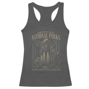 Protect Our National Parks Funny Cryptid Weirdcore Racerback Tank Top Where Legends Still Roam Free Bigfoot Monthman