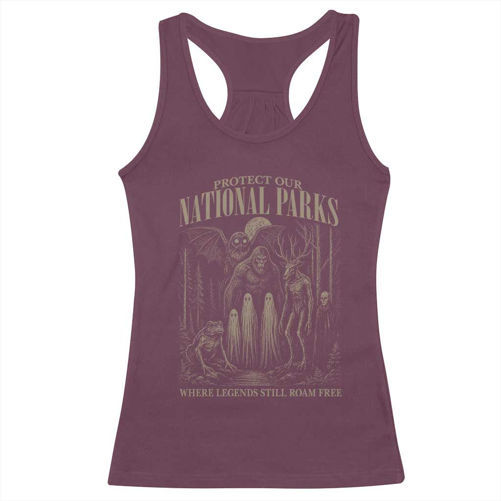 Protect Our National Parks Funny Cryptid Weirdcore Racerback Tank Top Where Legends Still Roam Free Bigfoot Monthman