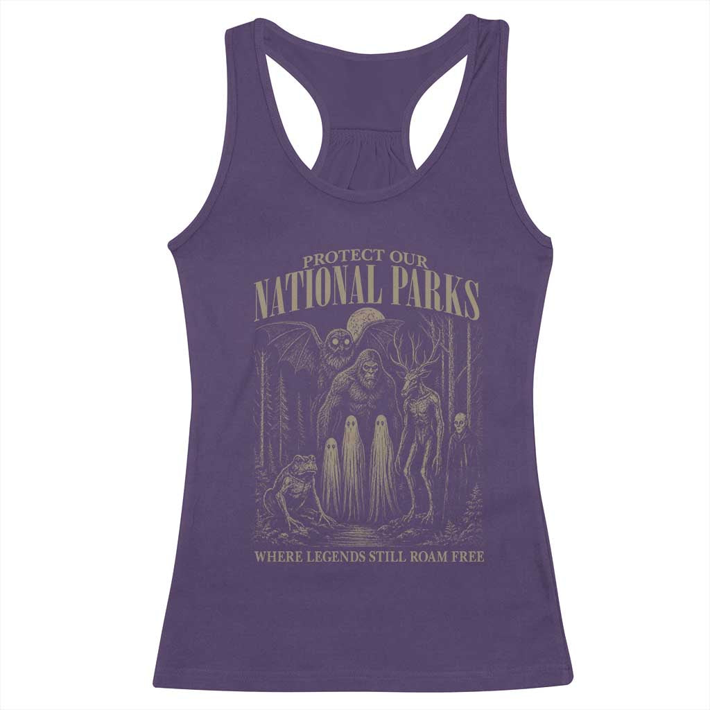 Protect Our National Parks Funny Cryptid Weirdcore Racerback Tank Top Where Legends Still Roam Free Bigfoot Monthman