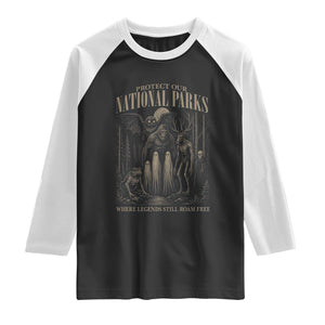 Protect Our National Parks Funny Cryptid Weirdcore Raglan Shirt Where Legends Still Roam Free Bigfoot Monthman