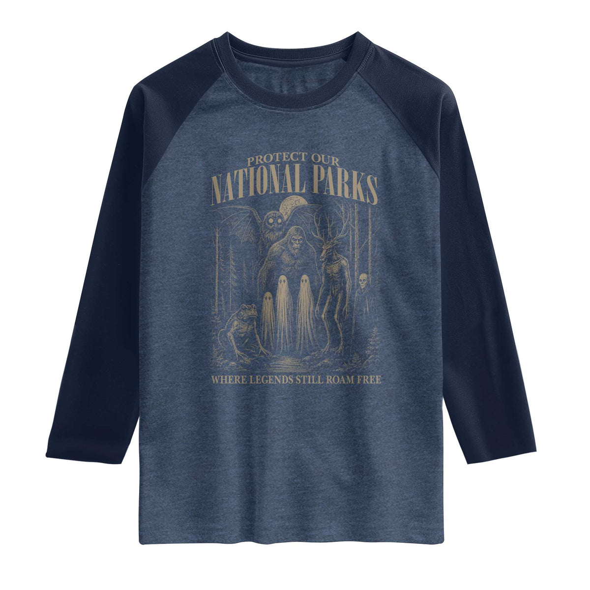 Protect Our National Parks Funny Cryptid Weirdcore Raglan Shirt Where Legends Still Roam Free Bigfoot Monthman