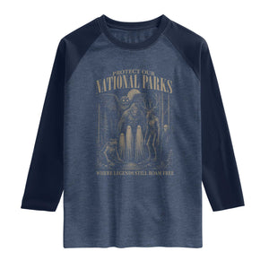Protect Our National Parks Funny Cryptid Weirdcore Raglan Shirt Where Legends Still Roam Free Bigfoot Monthman