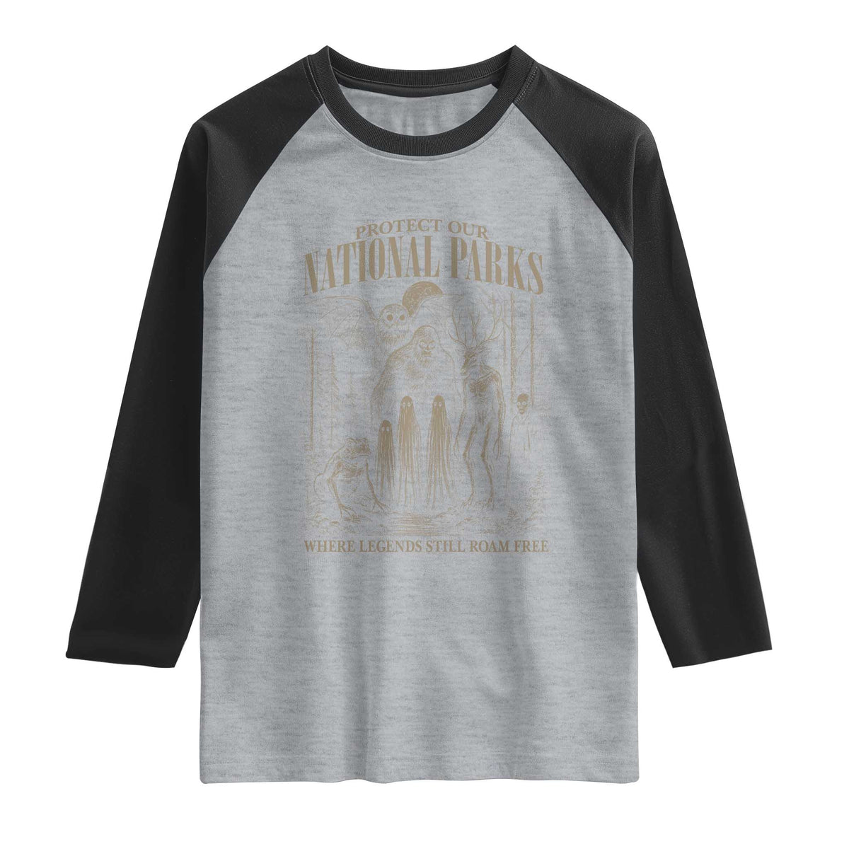 Protect Our National Parks Funny Cryptid Weirdcore Raglan Shirt Where Legends Still Roam Free Bigfoot Monthman