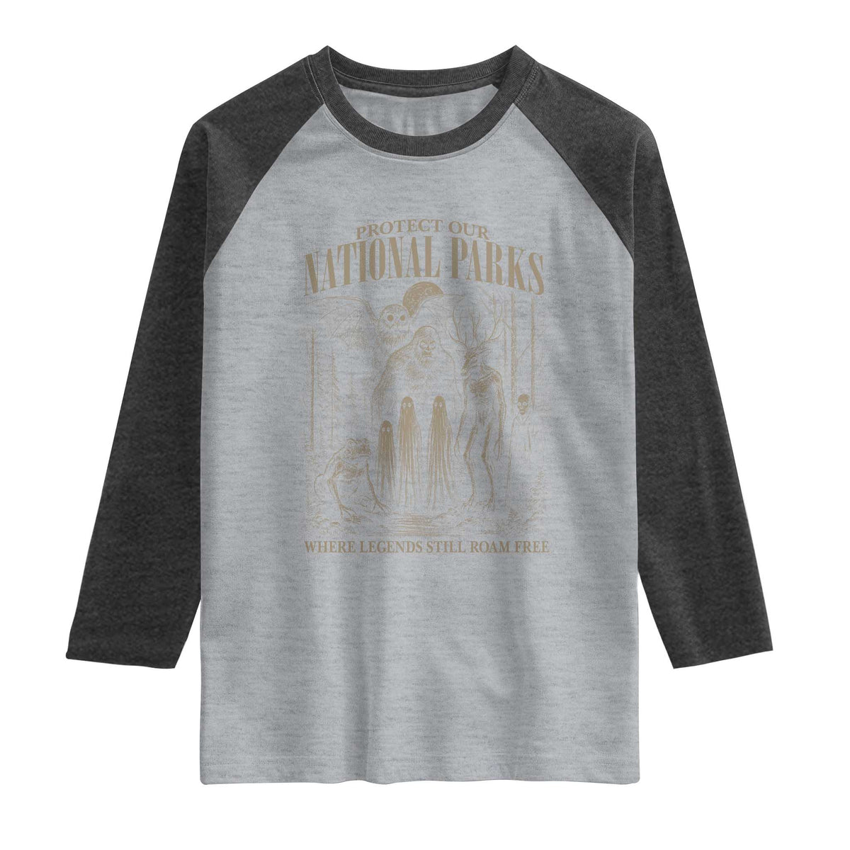 Protect Our National Parks Funny Cryptid Weirdcore Raglan Shirt Where Legends Still Roam Free Bigfoot Monthman