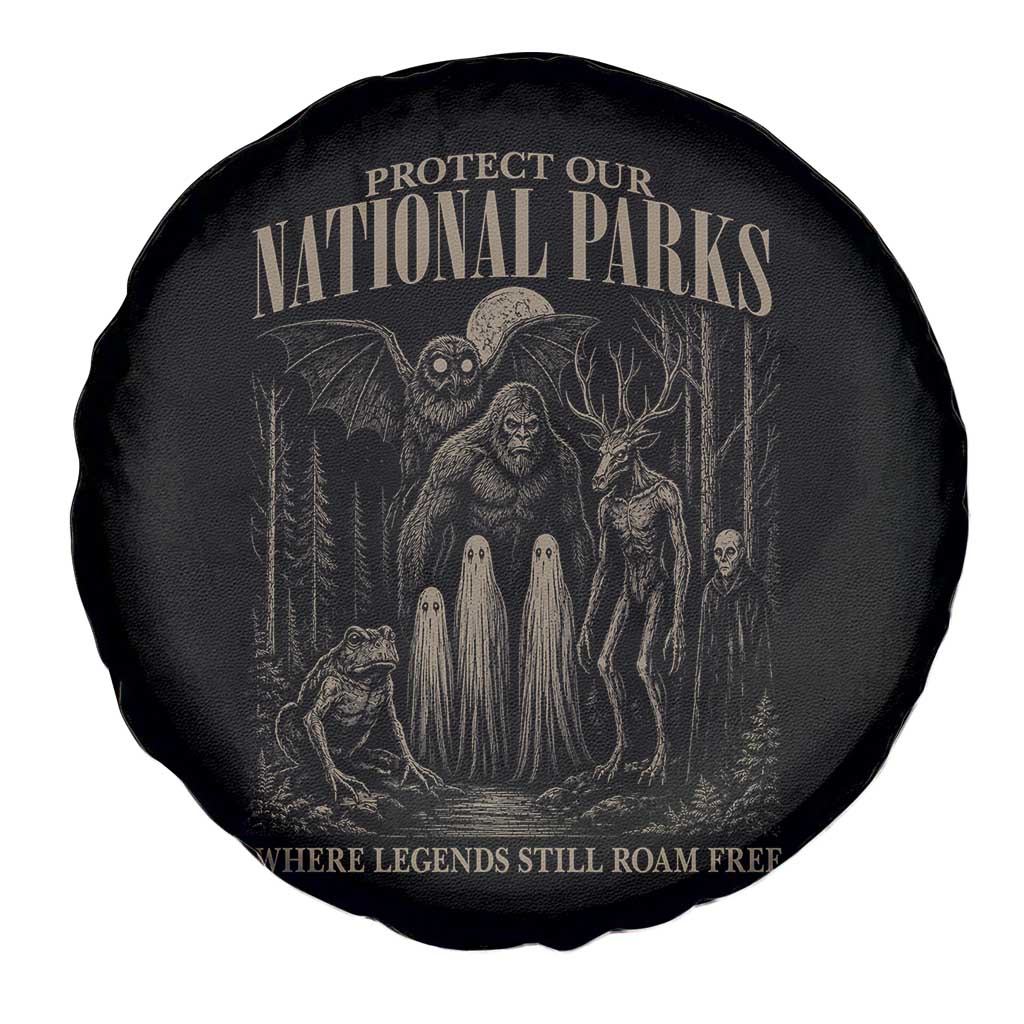 Protect Our National Parks Funny Cryptid Weirdcore Spare Tire Cover Where Legends Still Roam Free Bigfoot Monthman