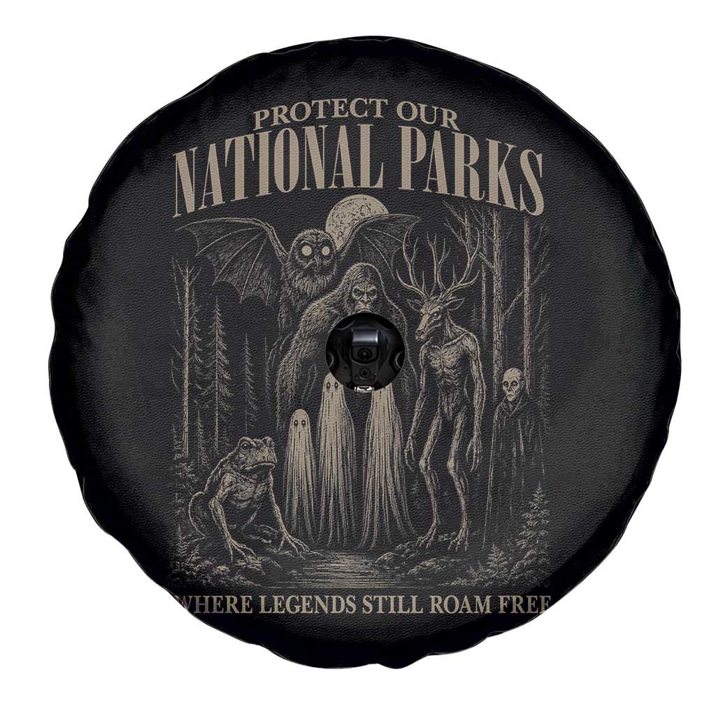 Protect Our National Parks Funny Cryptid Weirdcore Spare Tire Cover Where Legends Still Roam Free Bigfoot Monthman