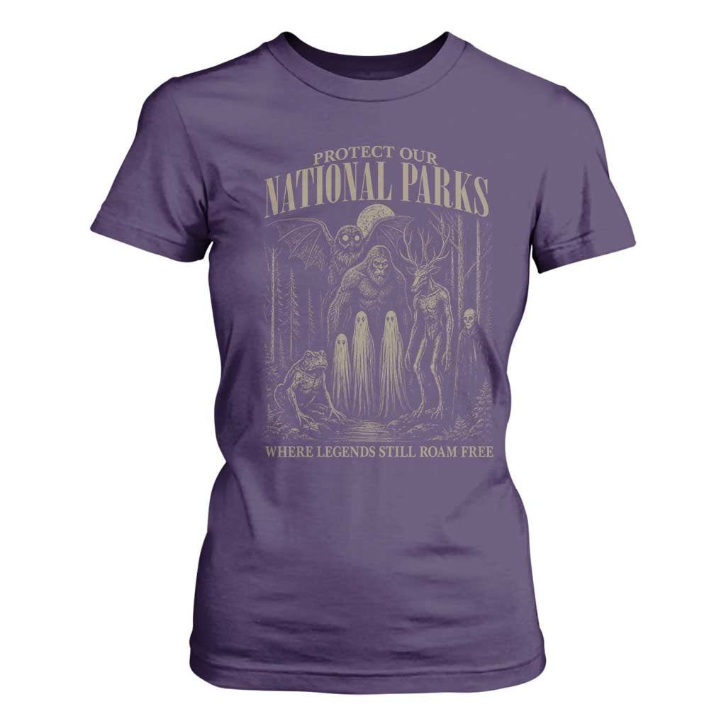 Protect Our National Parks Funny Cryptid Weirdcore T Shirt For Women Where Legends Still Roam Free Bigfoot Monthman