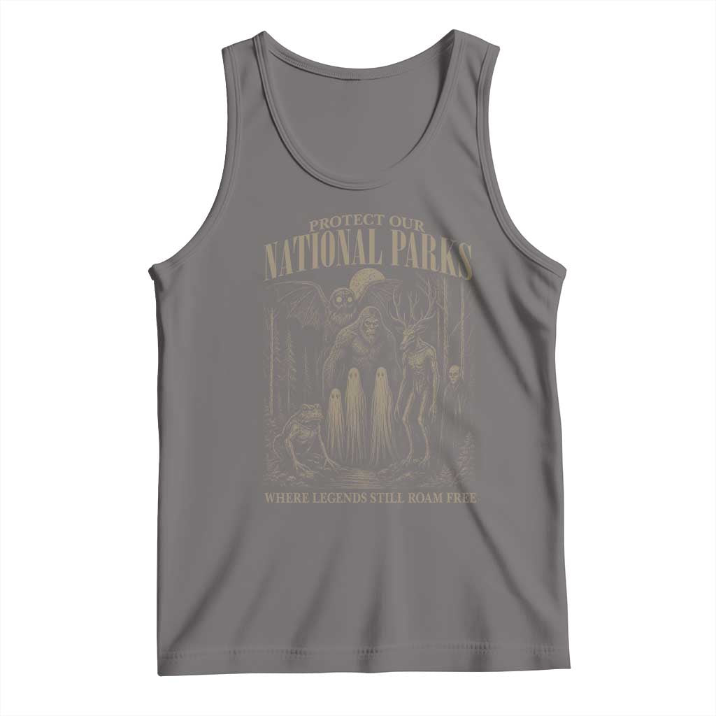 Protect Our National Parks Funny Cryptid Weirdcore Tank Top Where Legends Still Roam Free Bigfoot Monthman