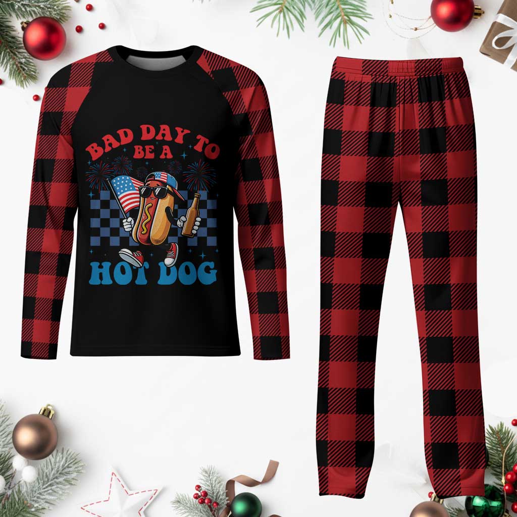 Bad Day To Be A Hot Dog 4th of July Plaid Pajama Set Funny BBQ Grilling