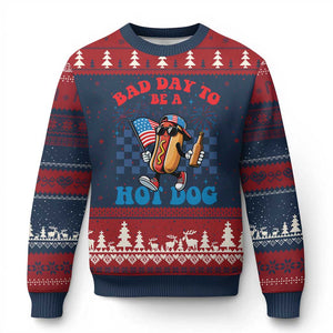 Bad Day To Be A Hot Dog 4th of July Ugly Christmas Sweater Funny BBQ Grilling