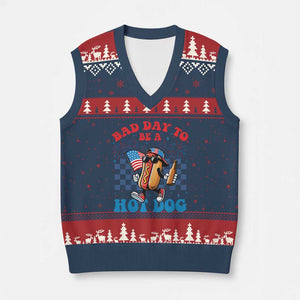 Bad Day To Be A Hot Dog 4th of July V-Neck Knit Sweater Vest Funny BBQ Grilling