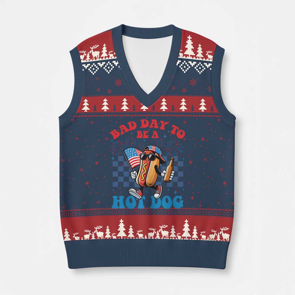 Bad Day To Be A Hot Dog 4th of July V-Neck Knit Sweater Vest Funny BBQ Grilling TS11 Navy Red Print Your Wear