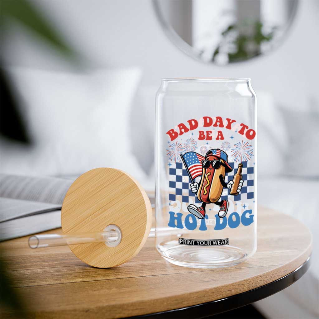 Bad Day To Be A Hot Dog 4th of July Glass Can Funny BBQ Grilling
