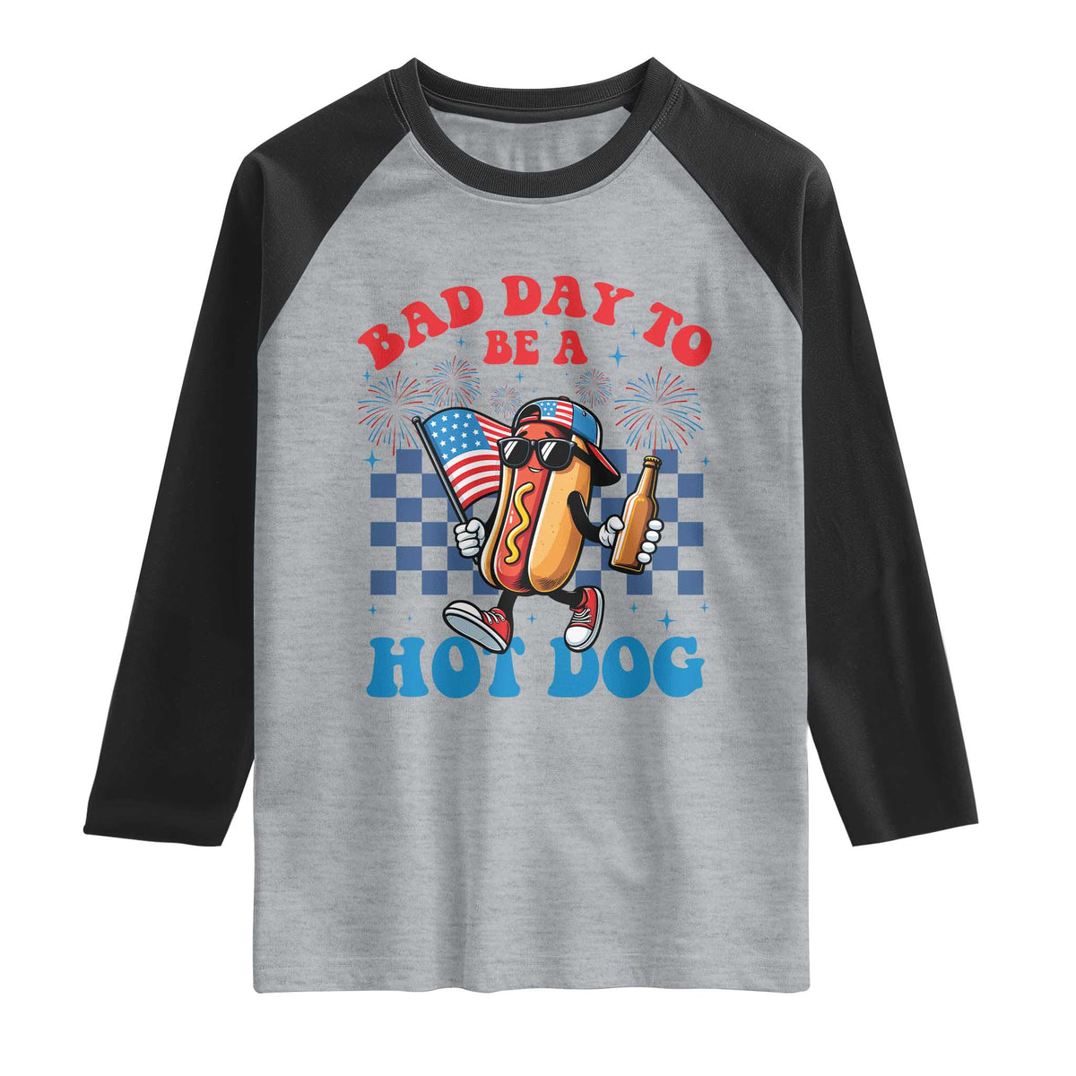 Bad Day To Be A Hot Dog 4th of July Raglan Shirt Funny BBQ Grilling