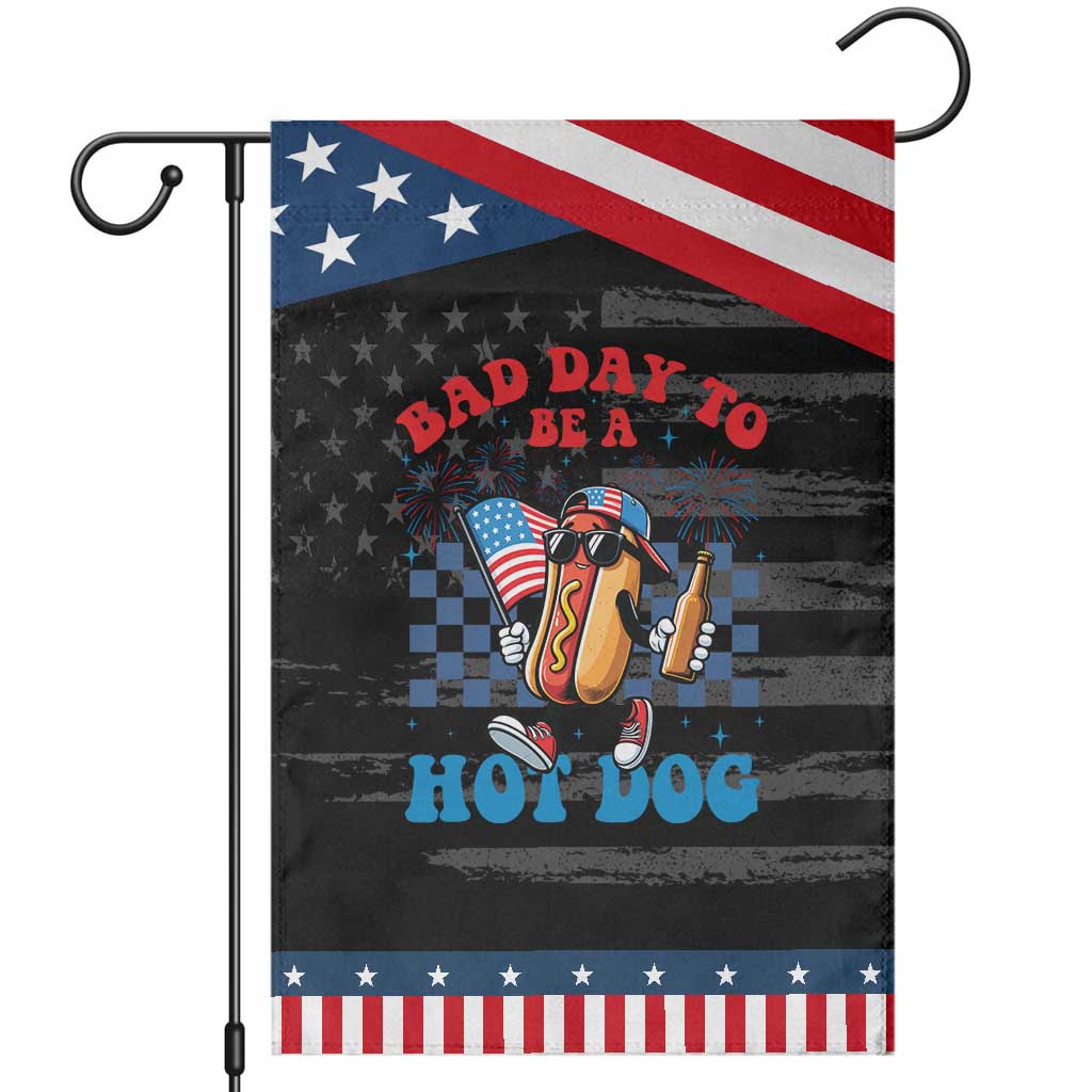 Bad Day To Be A Hot Dog 4th of July Patriotic Garden Flag Funny BBQ Grilling TS11 Distressed Black Blue Print Your Wear