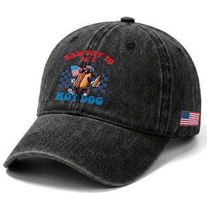 Bad Day To Be A Hot Dog 4th of July Washed Cotton Baseball Cap Funny BBQ Grilling