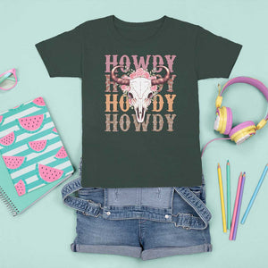 Country Cowgirl T Shirt For Kid Howdy Rodeo Cowboy Flower Skull TS11 Dark Forest Green Print Your Wear