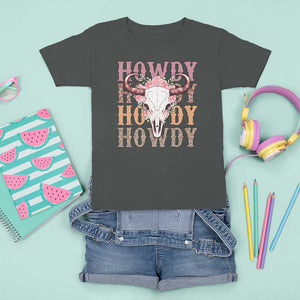 Country Cowgirl T Shirt For Kid Howdy Rodeo Cowboy Flower Skull TS11 Dark Heather Print Your Wear