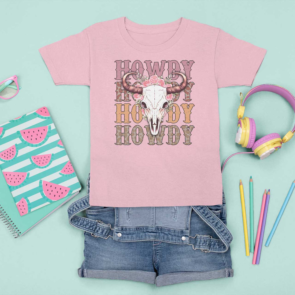 Country Cowgirl T Shirt For Kid Howdy Rodeo Cowboy Flower Skull TS11 Light Pink Print Your Wear