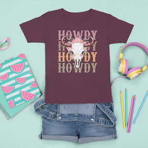 Country Cowgirl T Shirt For Kid Howdy Rodeo Cowboy Flower Skull TS11 Maroon Print Your Wear