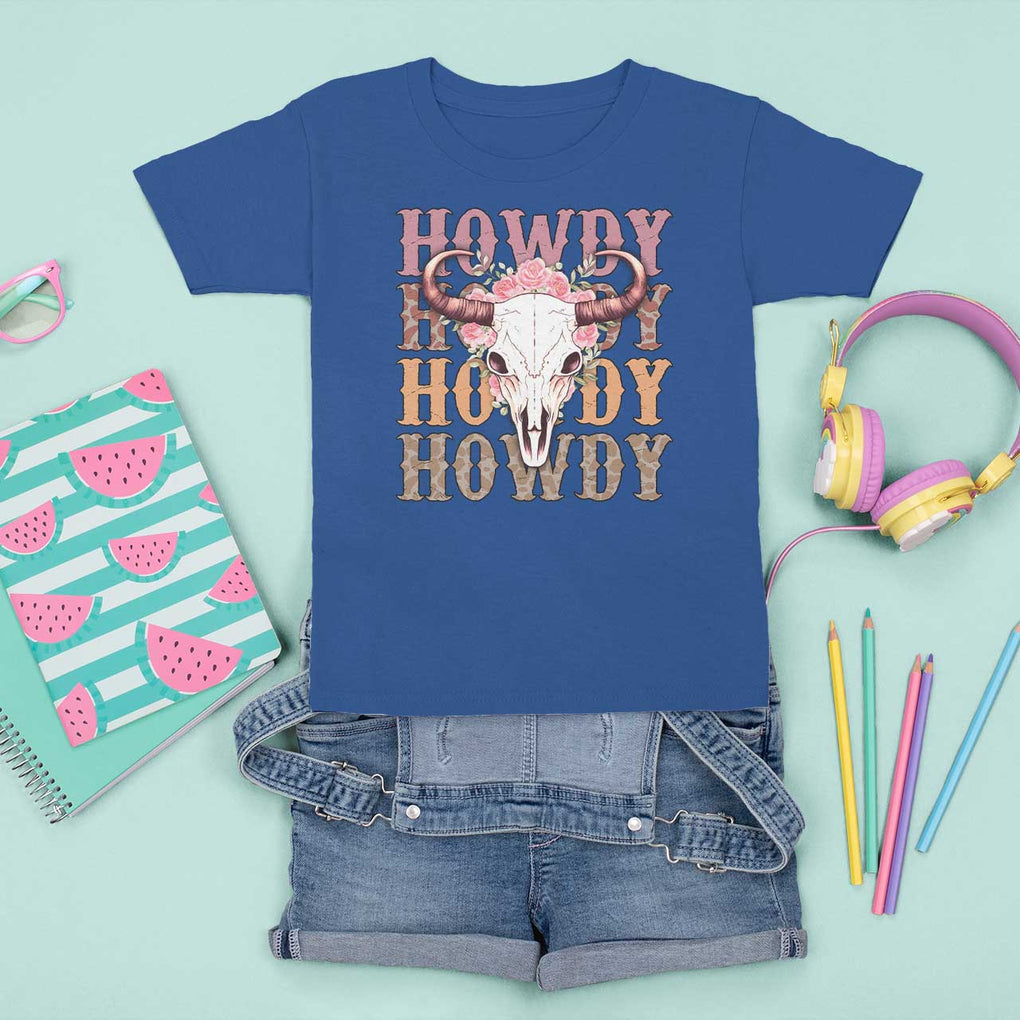 Country Cowgirl T Shirt For Kid Howdy Rodeo Cowboy Flower Skull TS11 Royal Blue Print Your Wear
