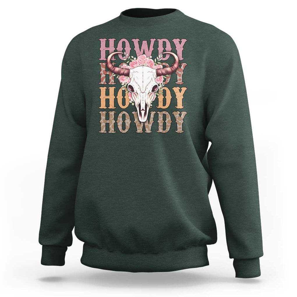 Country Cowgirl Sweatshirt Howdy Rodeo Cowboy Flower Skull TS11 Dark Forest Green Print Your Wear