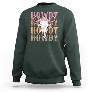 Country Cowgirl Sweatshirt Howdy Rodeo Cowboy Flower Skull TS11 Dark Forest Green Print Your Wear