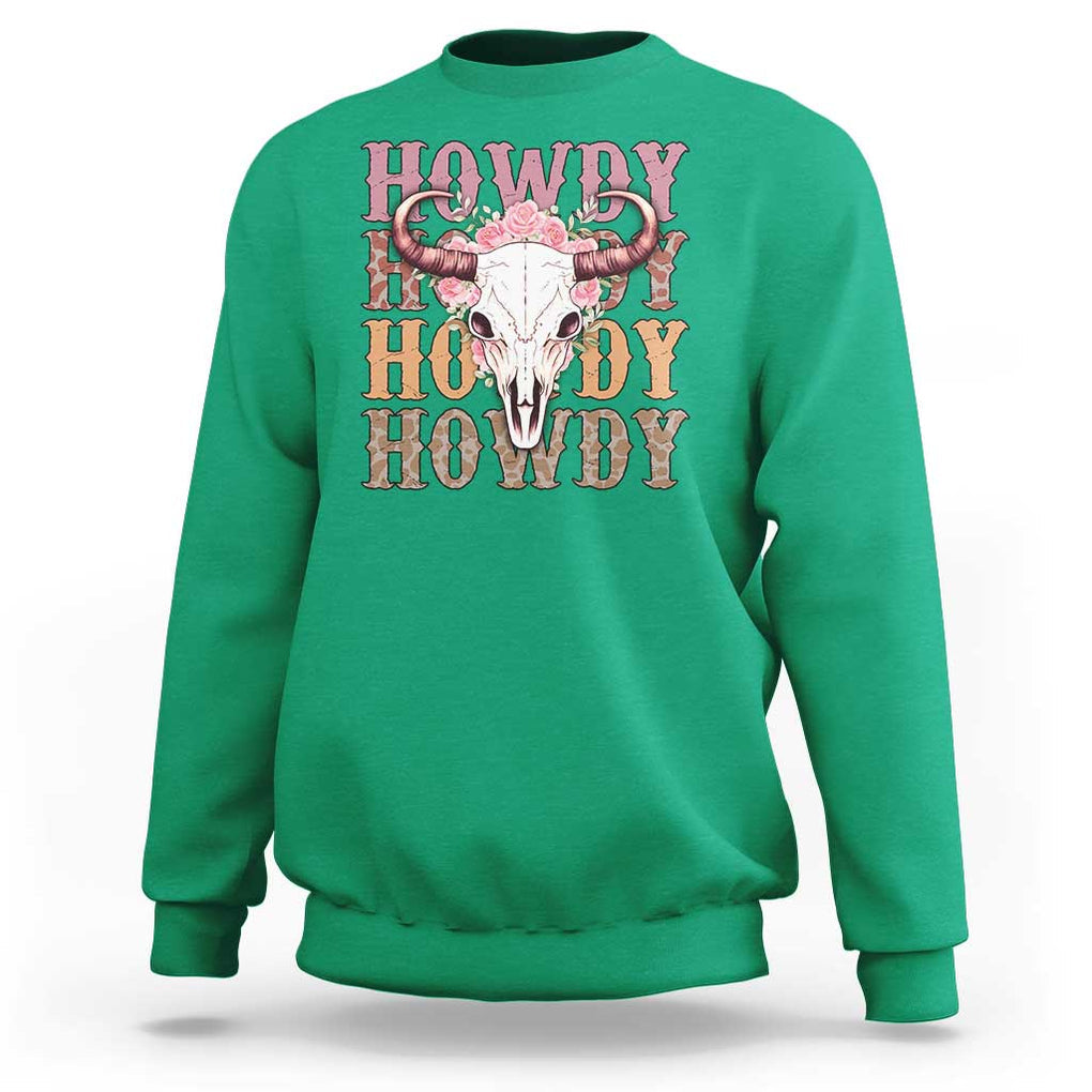 Country Cowgirl Sweatshirt Howdy Rodeo Cowboy Flower Skull TS11 Irish Green Print Your Wear